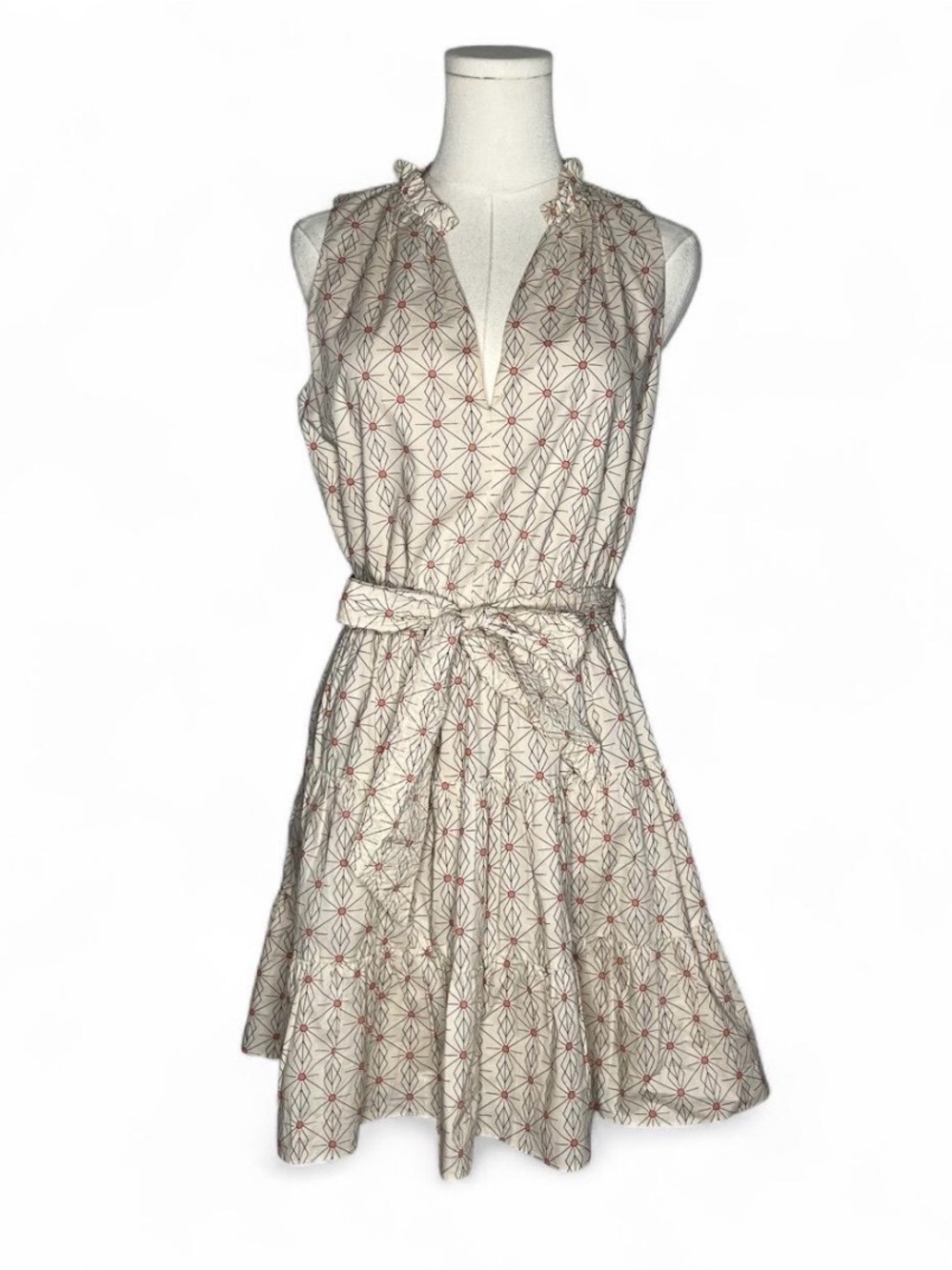 Anna Cate Geometric Floral Print Sleeveless V Neck Belted Mini Dress Size Small